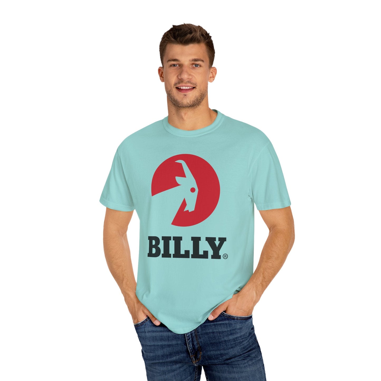 BILLY Unisex Garment-Dyed Tişört (Siyah/Kırmızı Vertical Logo)