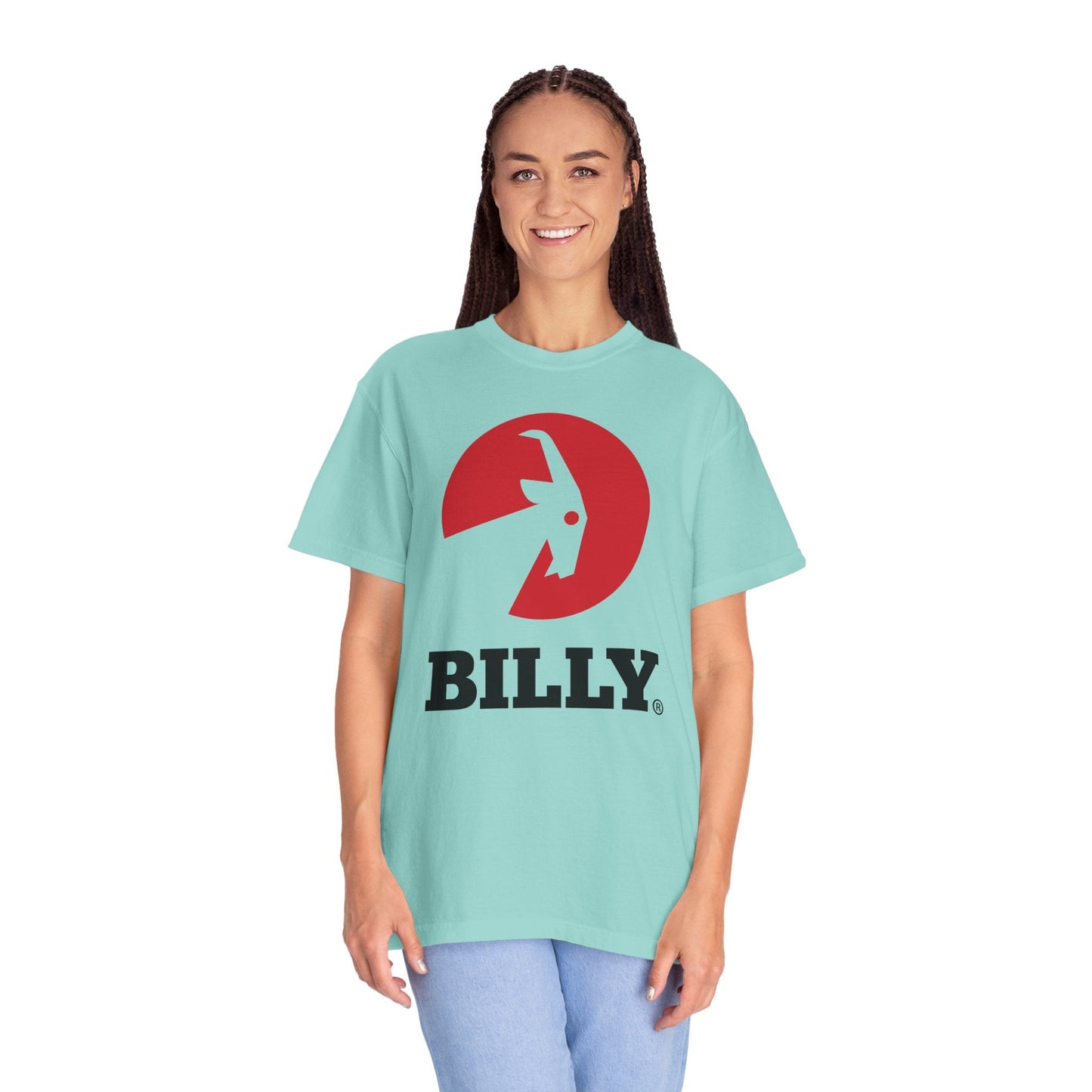 BILLY Unisex Garment-Dyed Tişört (Siyah/Kırmızı Vertical Logo)