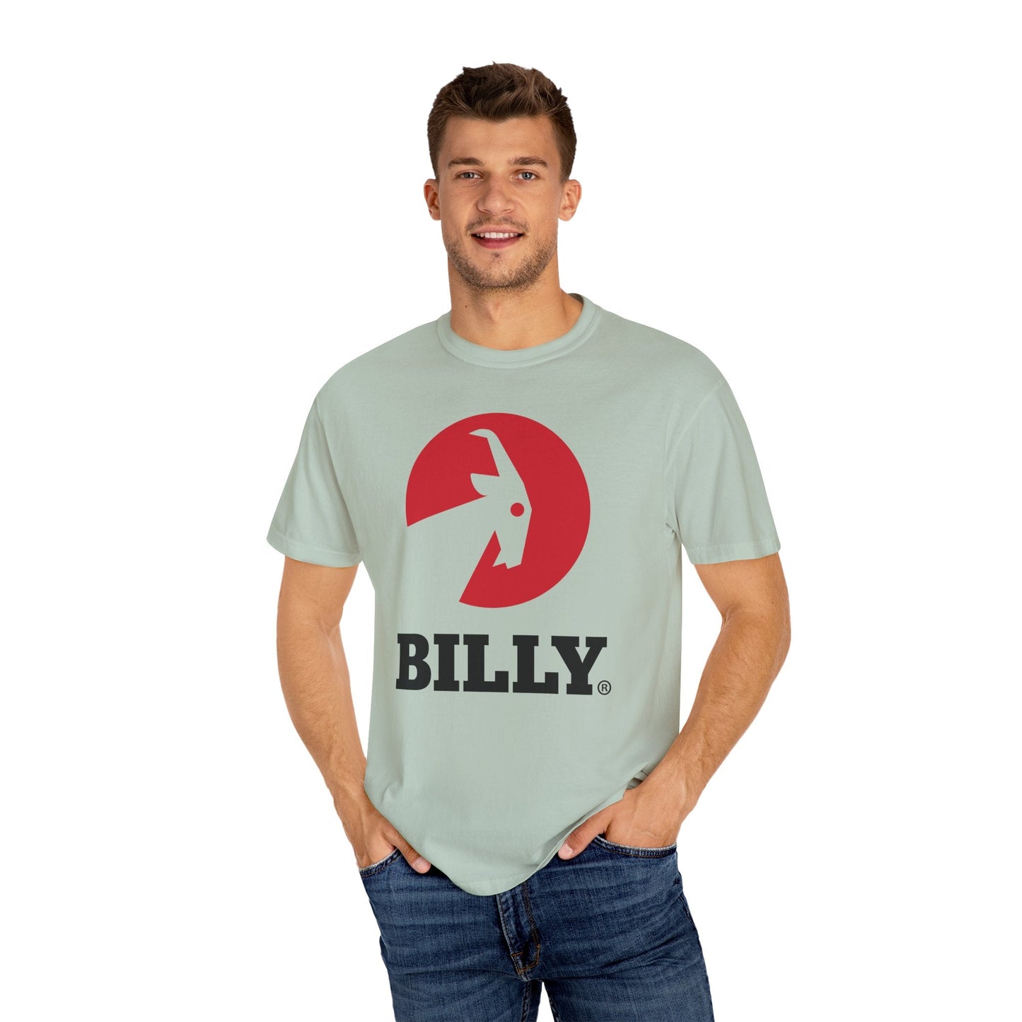 BILLY Unisex Garment-Dyed Tişört (Siyah/Kırmızı Vertical Logo)