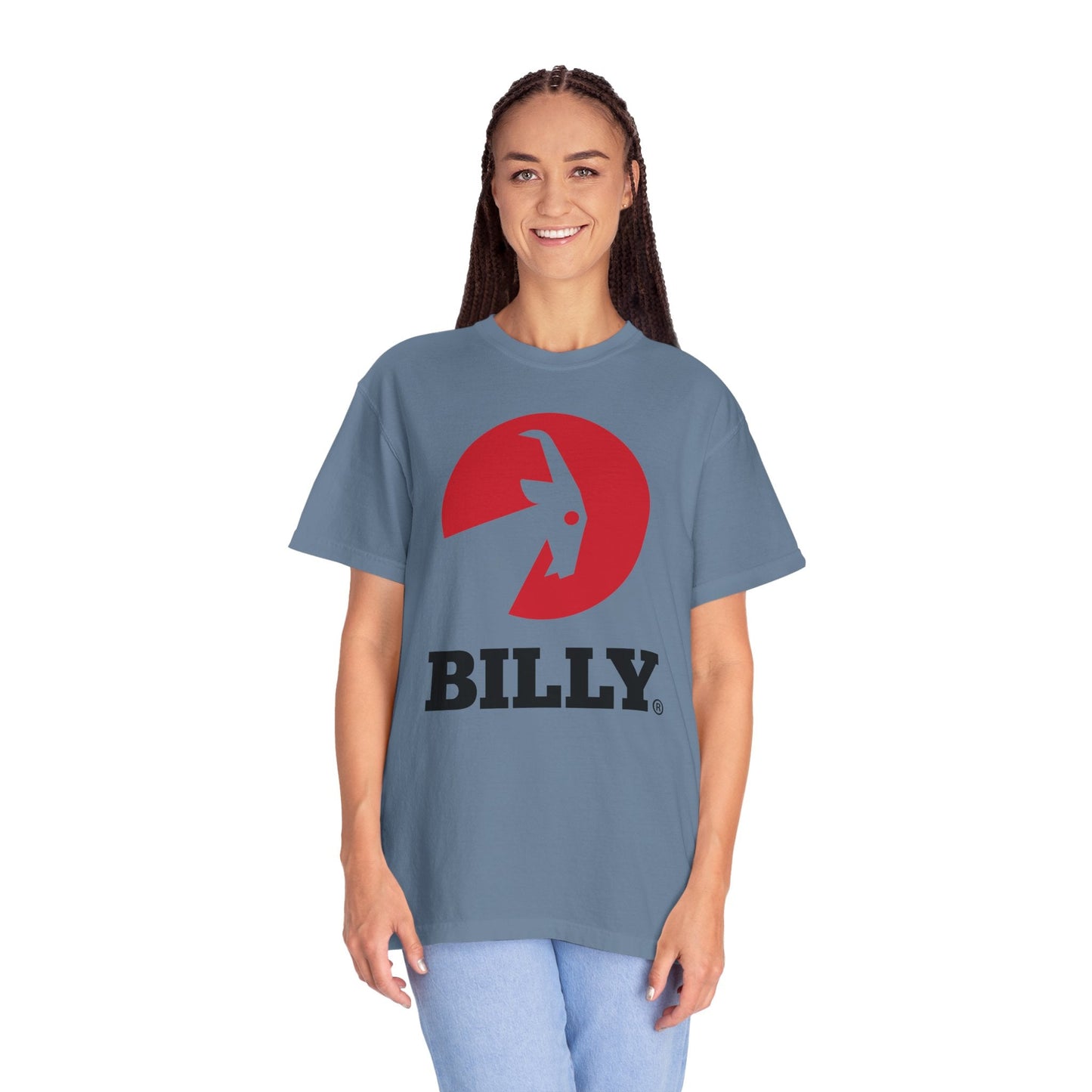 BILLY Unisex Garment-Dyed Tişört (Siyah/Kırmızı Vertical Logo)