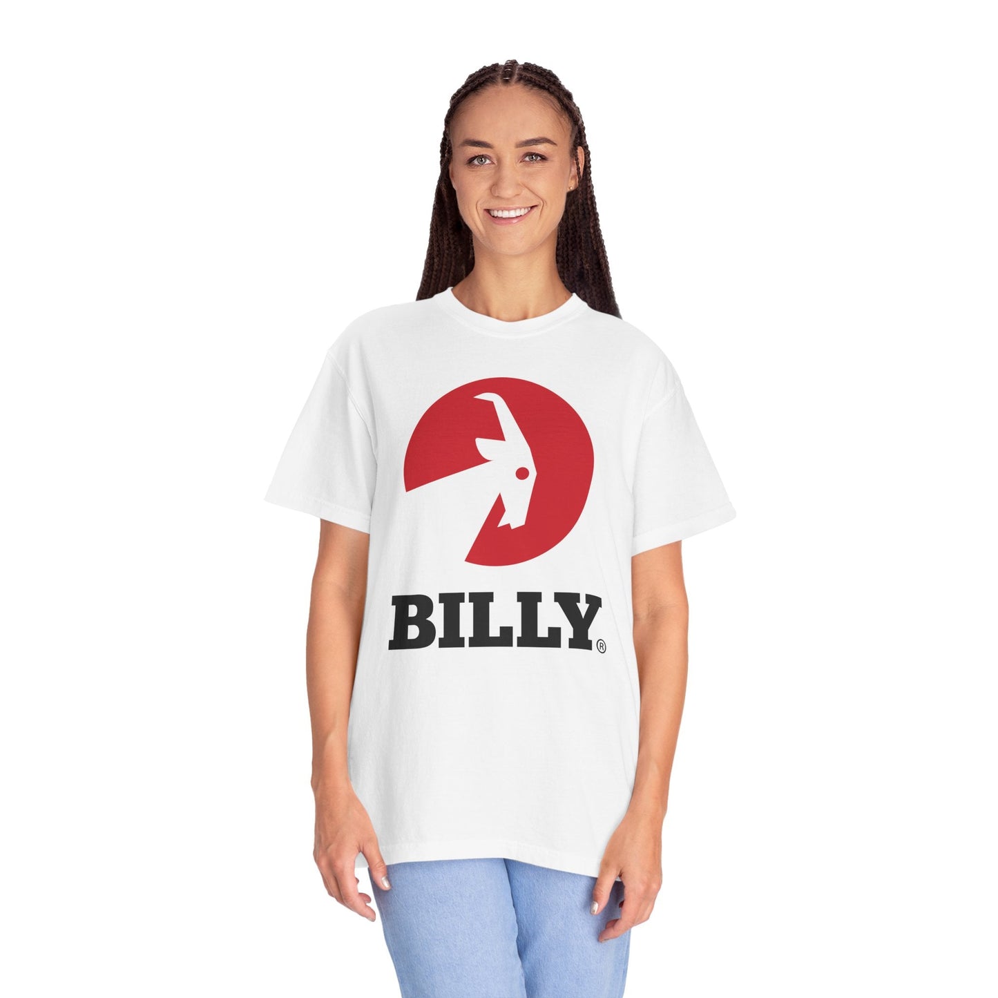 BILLY Unisex Garment-Dyed Tişört (Siyah/Kırmızı Vertical Logo)