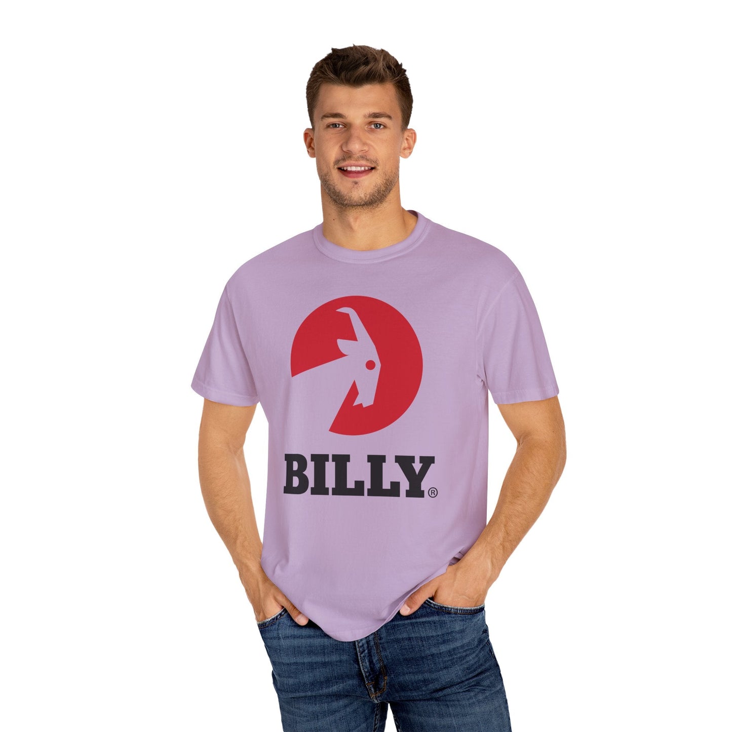 BILLY Unisex Garment-Dyed Tişört (Siyah/Kırmızı Vertical Logo)